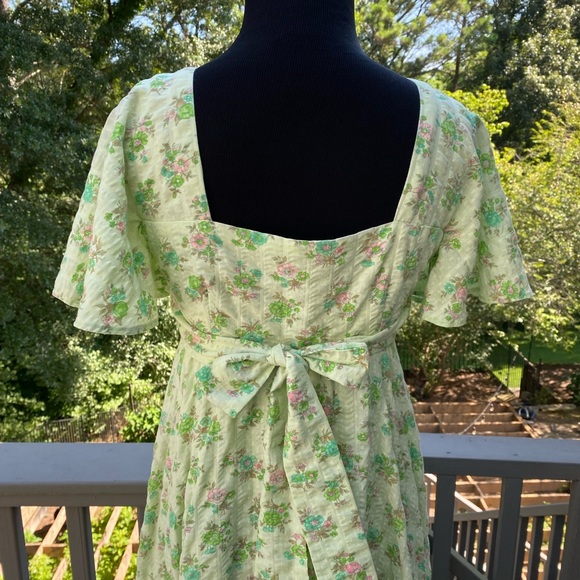 Vintage 60s Floral Cottagecore Flutter Sleeve Button Front Maxi Peasant Dress - Picture 6 of 16